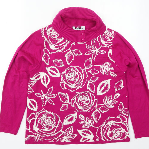 Gerard Womens Pink Roll Neck Floral Acrylic Pullover Jumper Size M