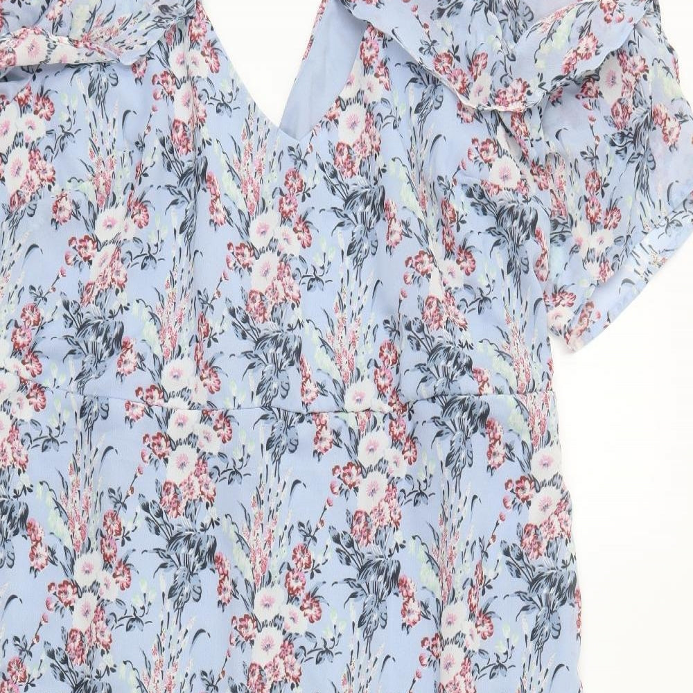 Lovedrobe Womens Blue Floral Polyester A-Line  Size 22  V-Neck Pullover