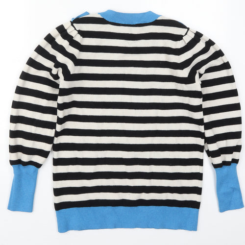 Gallery Womens Black Crew Neck Striped Viscose Pullover Jumper Size M   - Blue