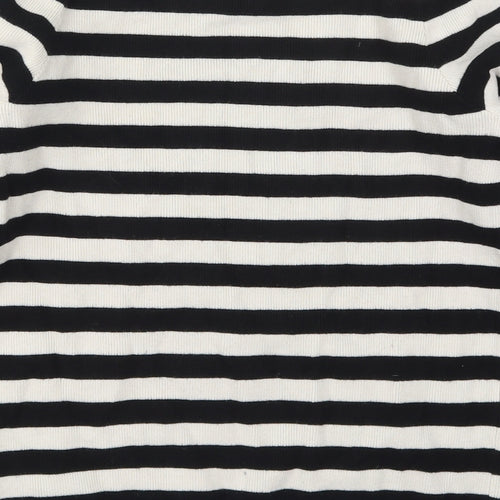 Gallery Womens Black Crew Neck Striped Viscose Pullover Jumper Size M   - Blue