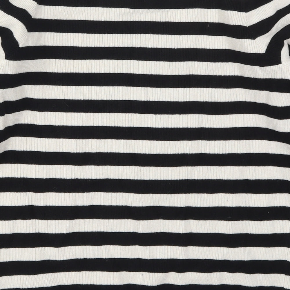 Gallery Womens Black Crew Neck Striped Viscose Pullover Jumper Size M   - Blue