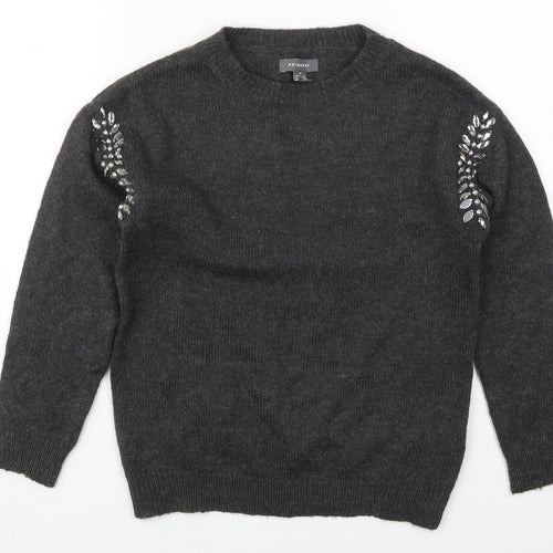 Primark Womens Grey Crew Neck  Acrylic Pullover Jumper Size 6