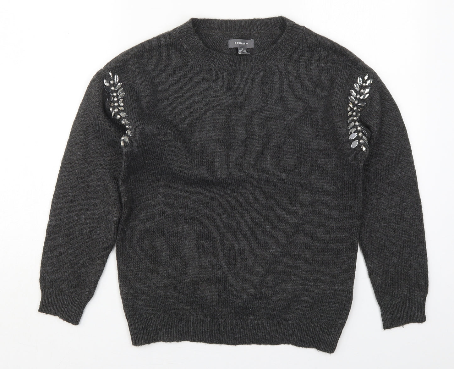 Primark Womens Grey Crew Neck  Acrylic Pullover Jumper Size 6