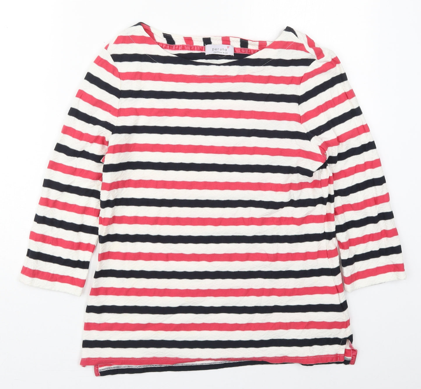 Marks and Spencer Womens Pink Striped Cotton Basic T-Shirt Size 8 Boat Neck