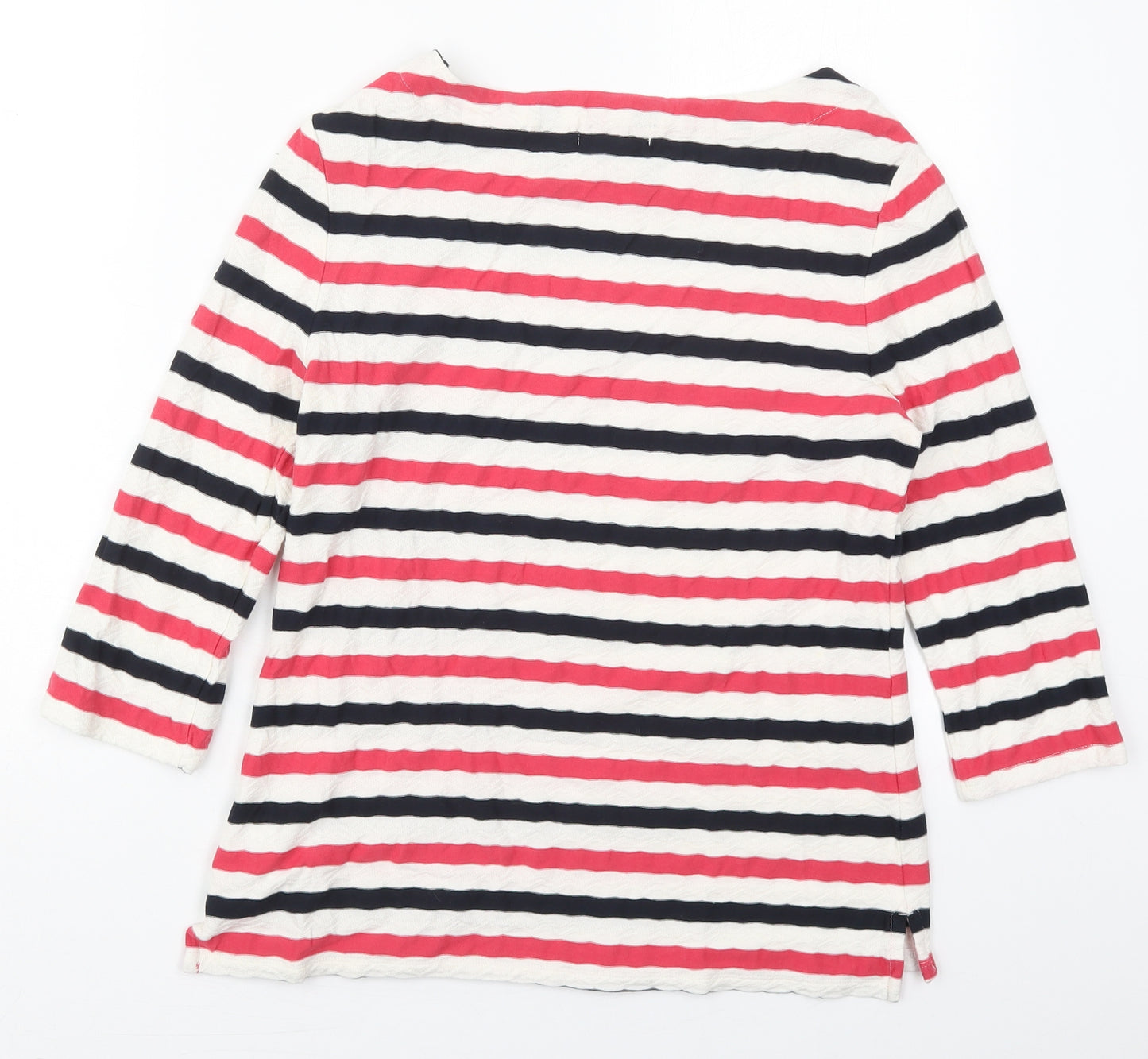 Marks and Spencer Womens Pink Striped Cotton Basic T-Shirt Size 8 Boat Neck