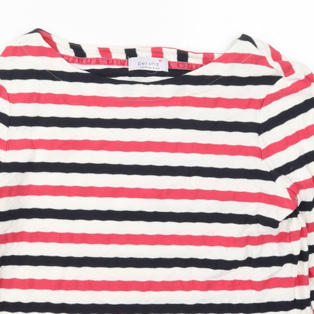 Marks and Spencer Womens Pink Striped Cotton Basic T-Shirt Size 8 Boat Neck