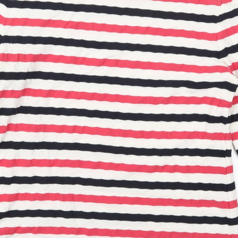 Marks and Spencer Womens Pink Striped Cotton Basic T-Shirt Size 8 Boat Neck
