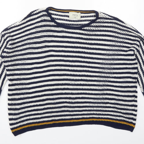 Papaya Womens Blue Round Neck Striped Acrylic Pullover Jumper Size M