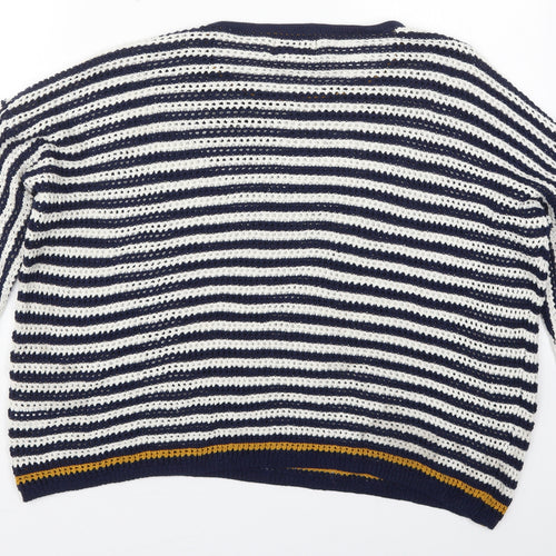 Papaya Womens Blue Round Neck Striped Acrylic Pullover Jumper Size M