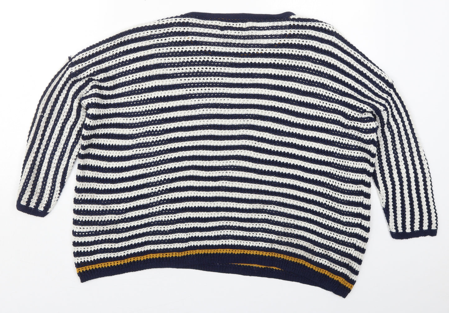 Papaya Womens Blue Round Neck Striped Acrylic Pullover Jumper Size M