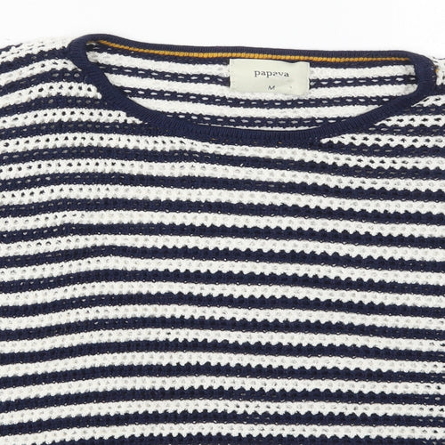 Papaya Womens Blue Round Neck Striped Acrylic Pullover Jumper Size M