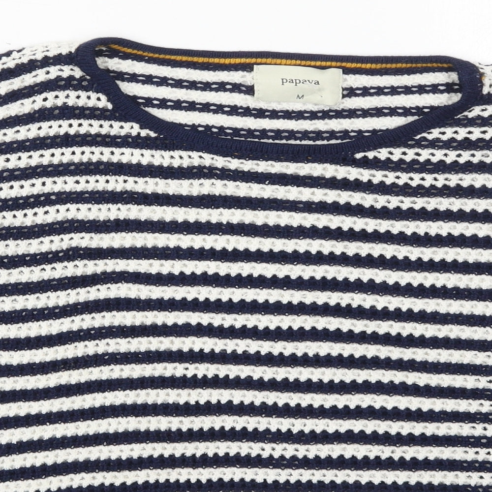 Papaya Womens Blue Round Neck Striped Acrylic Pullover Jumper Size M