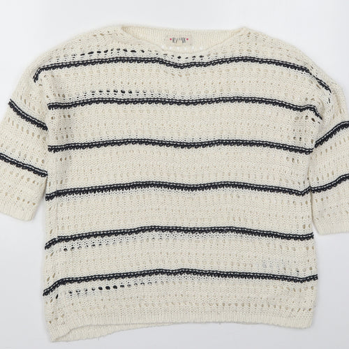 New Look Womens Ivory Round Neck Striped Acrylic Pullover Jumper Size S
