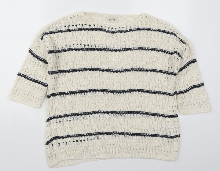 New Look Womens Ivory Round Neck Striped Acrylic Pullover Jumper Size S
