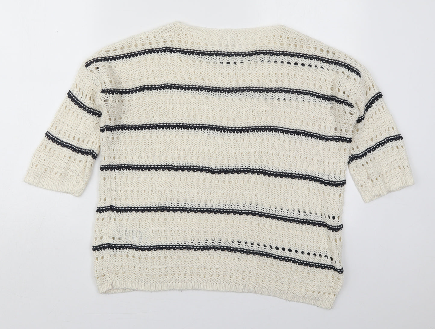 New Look Womens Ivory Round Neck Striped Acrylic Pullover Jumper Size S
