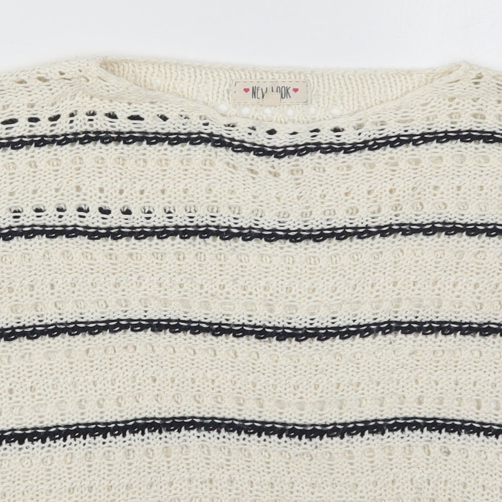 New Look Womens Ivory Round Neck Striped Acrylic Pullover Jumper Size S