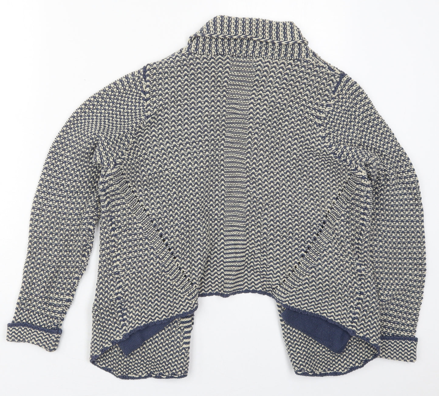 Marks and Spencer Womens Blue Collared Geometric Cotton Cardigan Jumper Size 14