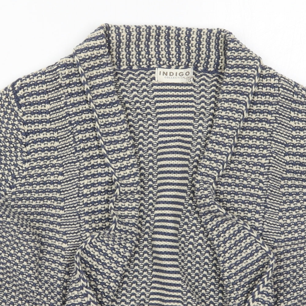 Marks and Spencer Womens Blue Collared Geometric Cotton Cardigan Jumper Size 14