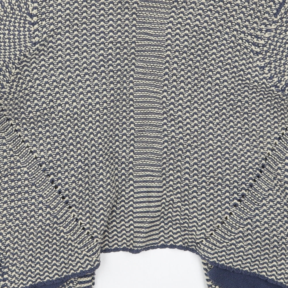 Marks and Spencer Womens Blue Collared Geometric Cotton Cardigan Jumper Size 14
