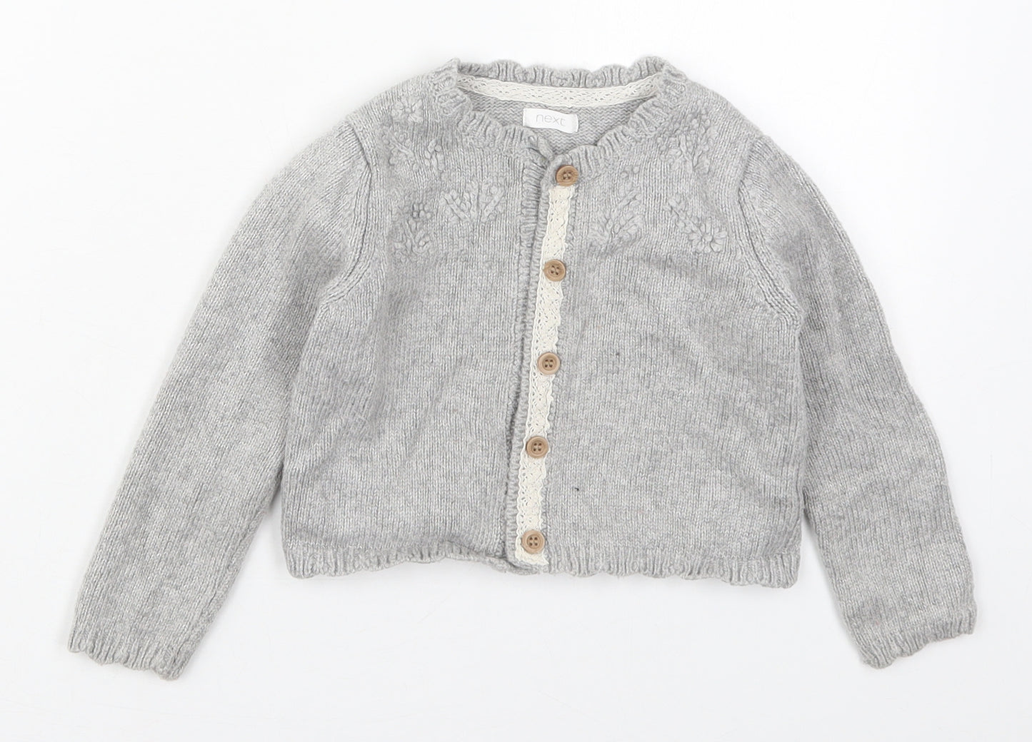 NEXT Girls Grey Crew Neck  Nylon Cardigan Jumper Size 3-4 Years  Button