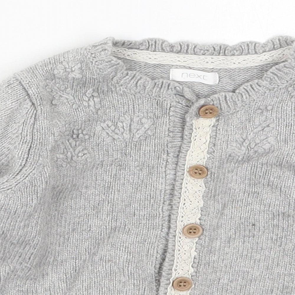 NEXT Girls Grey Crew Neck  Nylon Cardigan Jumper Size 3-4 Years  Button