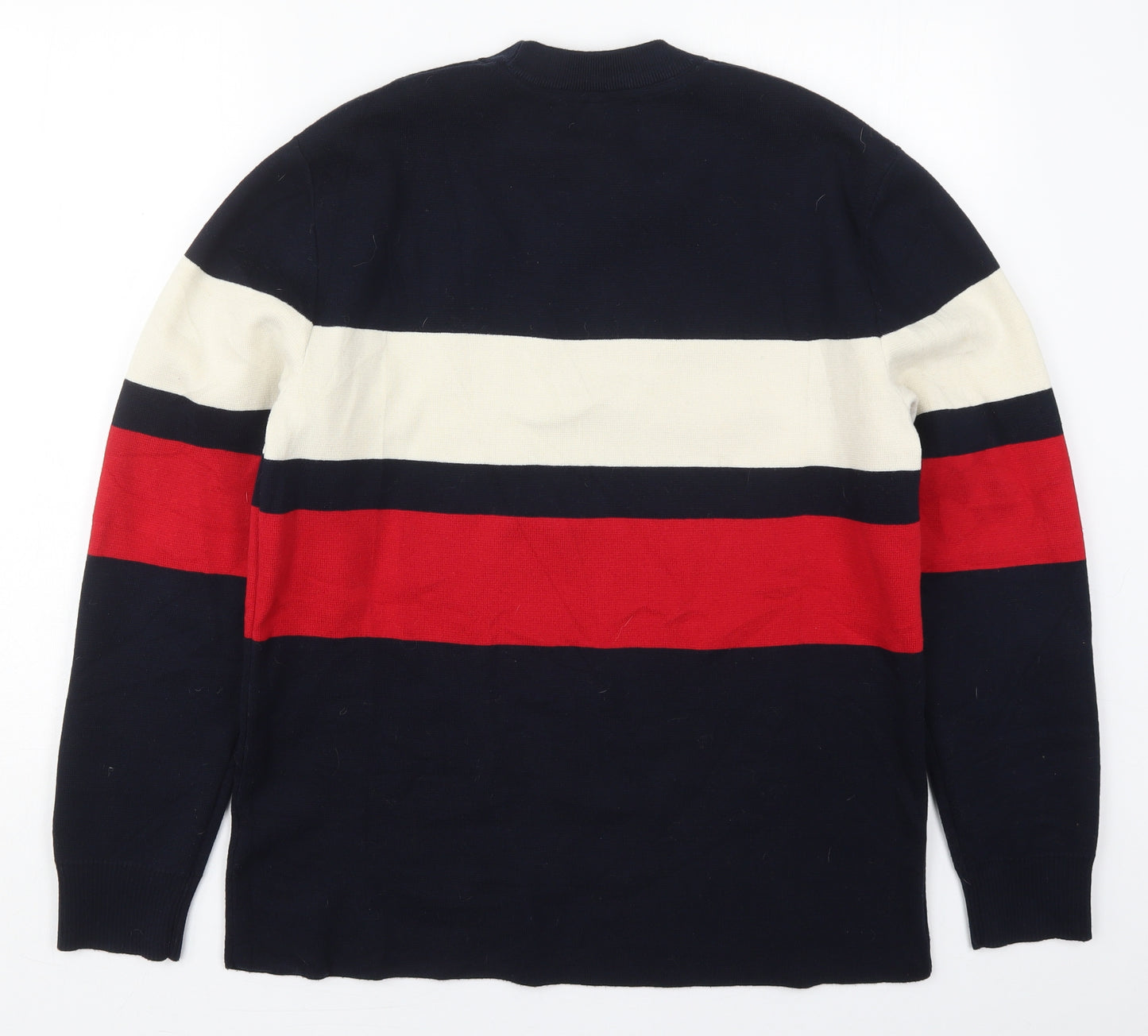 H&M Mens Blue Crew Neck Striped Cotton Pullover Jumper Size M   - Red