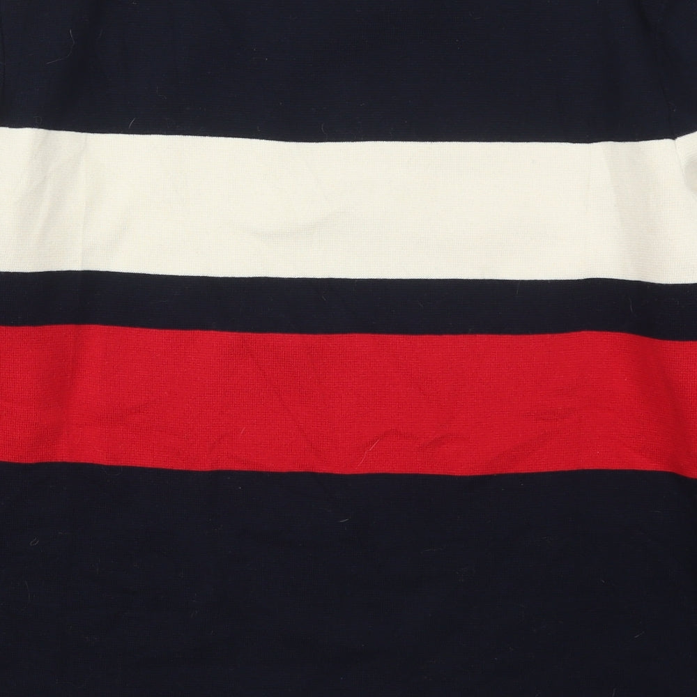 H&M Mens Blue Crew Neck Striped Cotton Pullover Jumper Size M   - Red