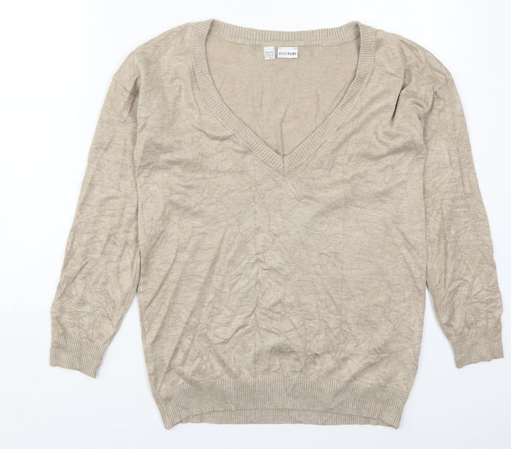 Body Flirt Womens Beige V-Neck Viscose Pullover Jumper Size XS