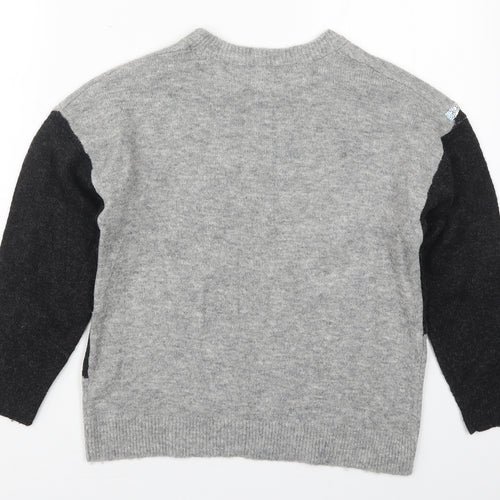 F&F Girls Grey Crew Neck  Acrylic Pullover Jumper Size 9-10 Years  Pullover - Stars