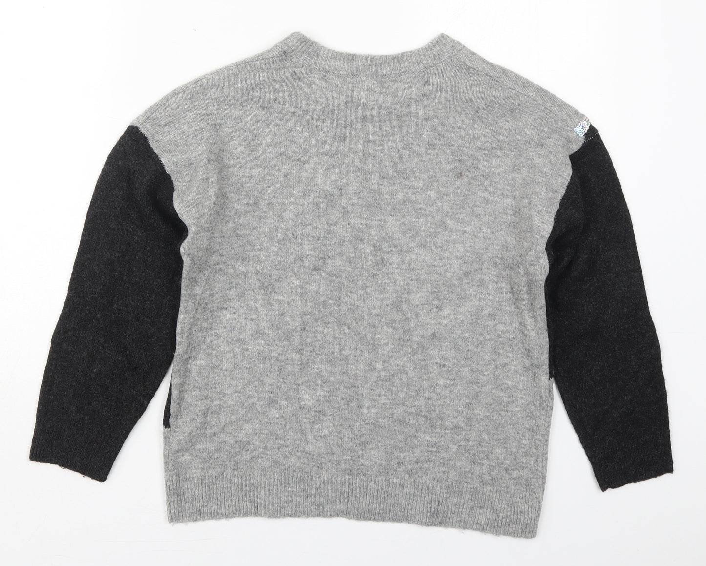 F&F Girls Grey Crew Neck  Acrylic Pullover Jumper Size 9-10 Years  Pullover - Stars