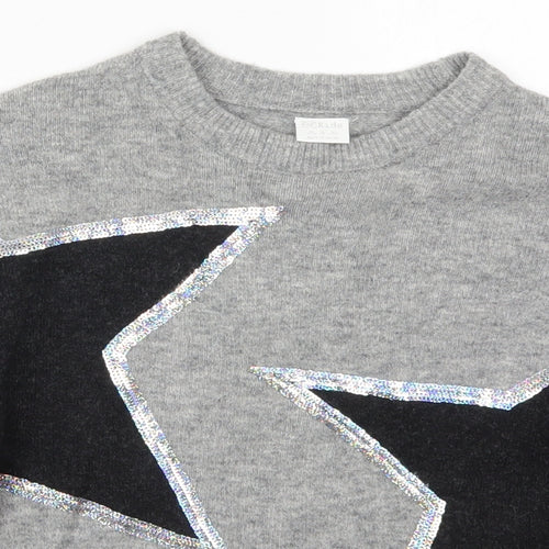 F&F Girls Grey Crew Neck  Acrylic Pullover Jumper Size 9-10 Years  Pullover - Stars