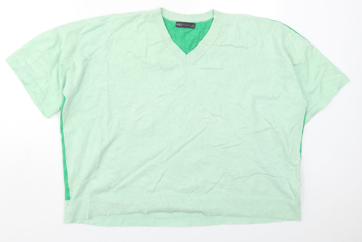 Marks and Spencer Womens Green V-Neck  Viscose Pullover Jumper Size 22