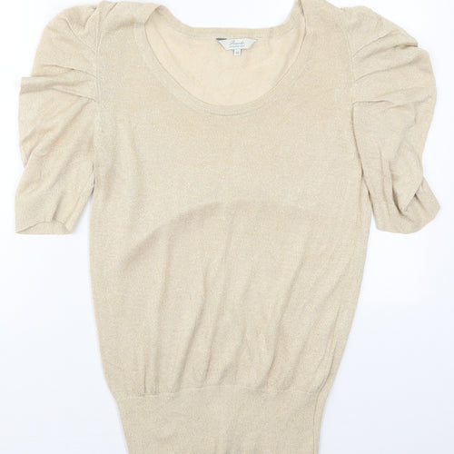 Peacocks Womens Beige Round Neck  Viscose Pullover Jumper Size 12