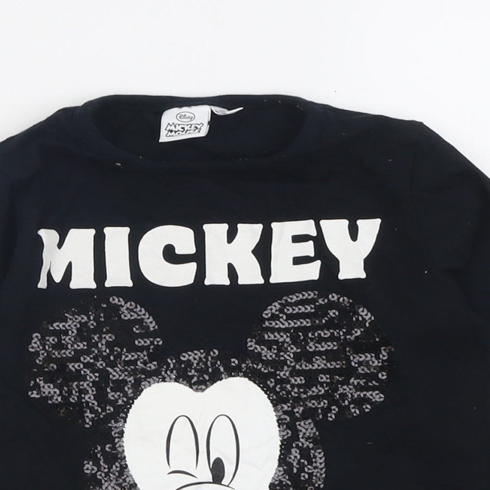 Primark Girls Black  Cotton Basic Casual Size 6-7 Years Crew Neck Pullover - Mickey Mouse Disney