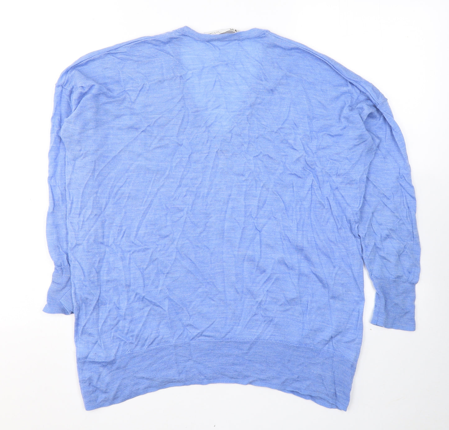 Zara Womens Blue  Wool Jersey T-Shirt Size S V-Neck