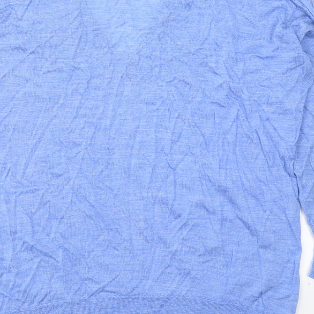 Zara Womens Blue  Wool Jersey T-Shirt Size S V-Neck