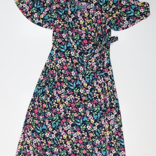 TU Womens Multicoloured Floral Viscose Wrap Dress  Size 14  V-Neck Tie