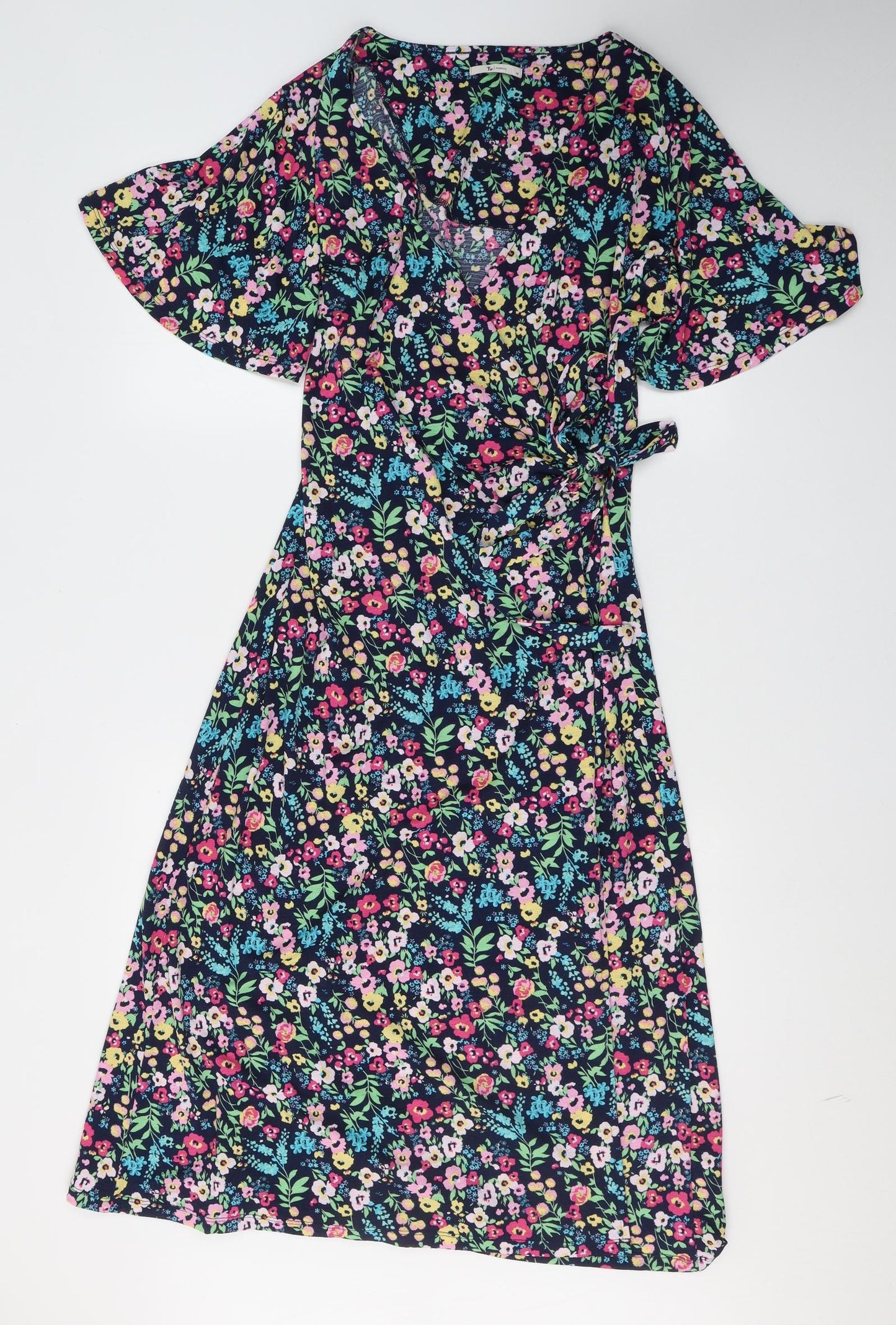 TU Womens Multicoloured Floral Viscose Wrap Dress  Size 14  V-Neck Tie
