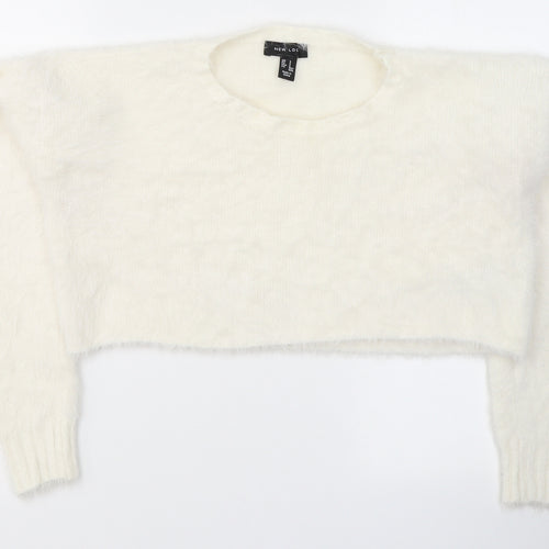 New Look Womens White  Nylon Cropped Blouse Size S Round Neck