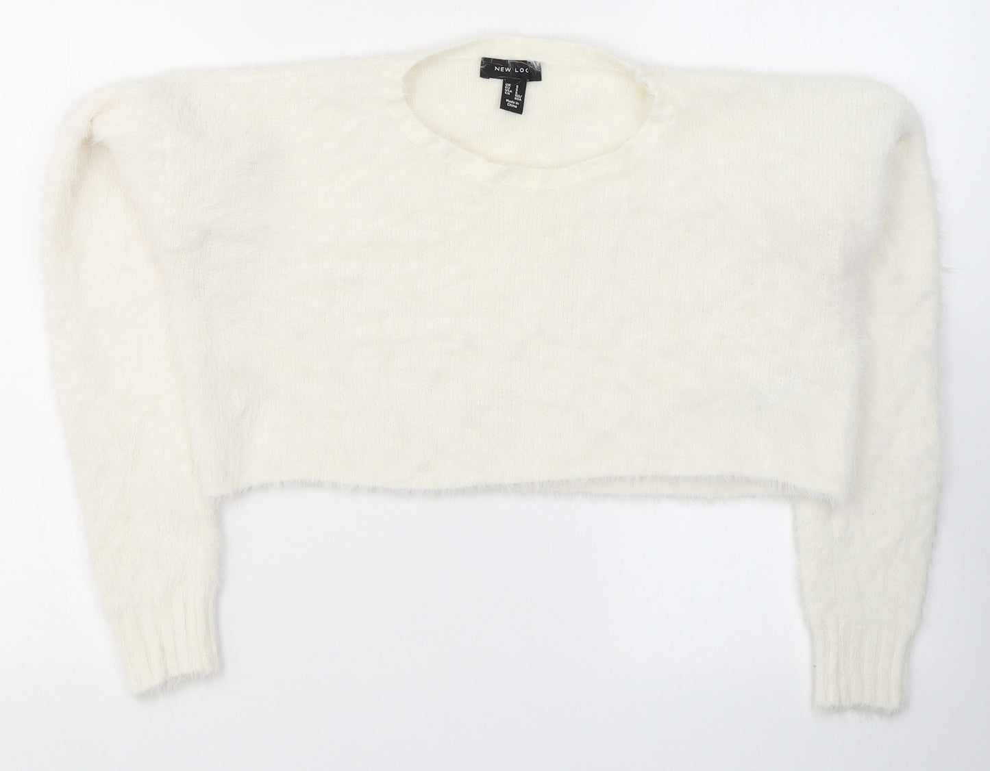 New Look Womens White  Nylon Cropped Blouse Size S Round Neck