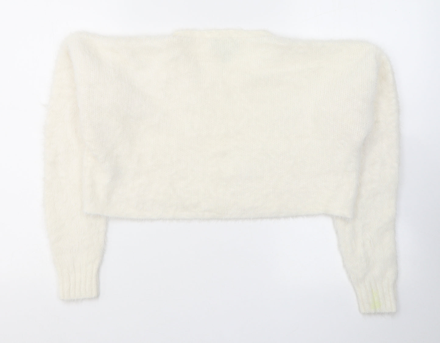 New Look Womens White  Nylon Cropped Blouse Size S Round Neck