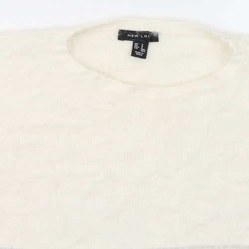 New Look Womens White  Nylon Cropped Blouse Size S Round Neck