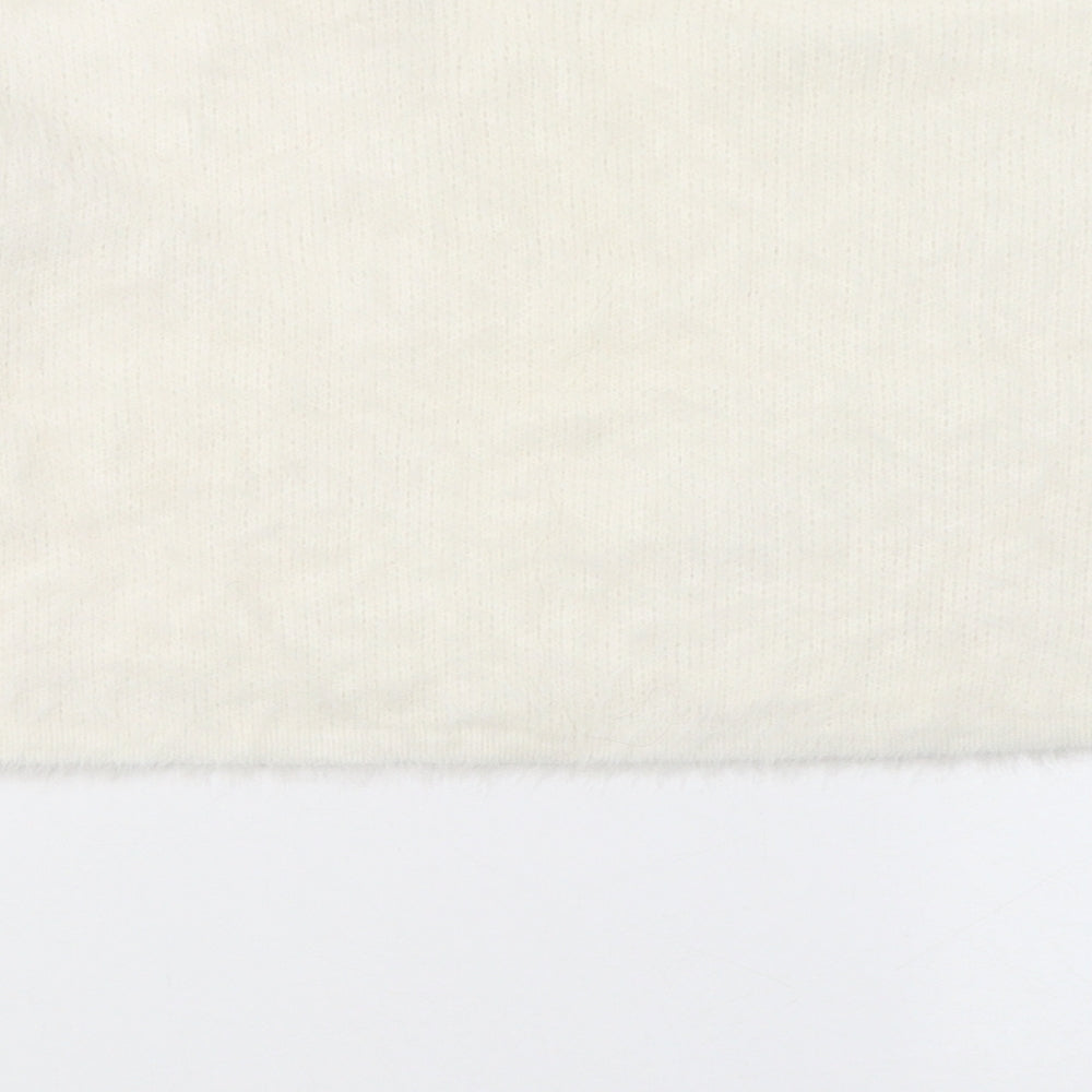 New Look Womens White  Nylon Cropped Blouse Size S Round Neck