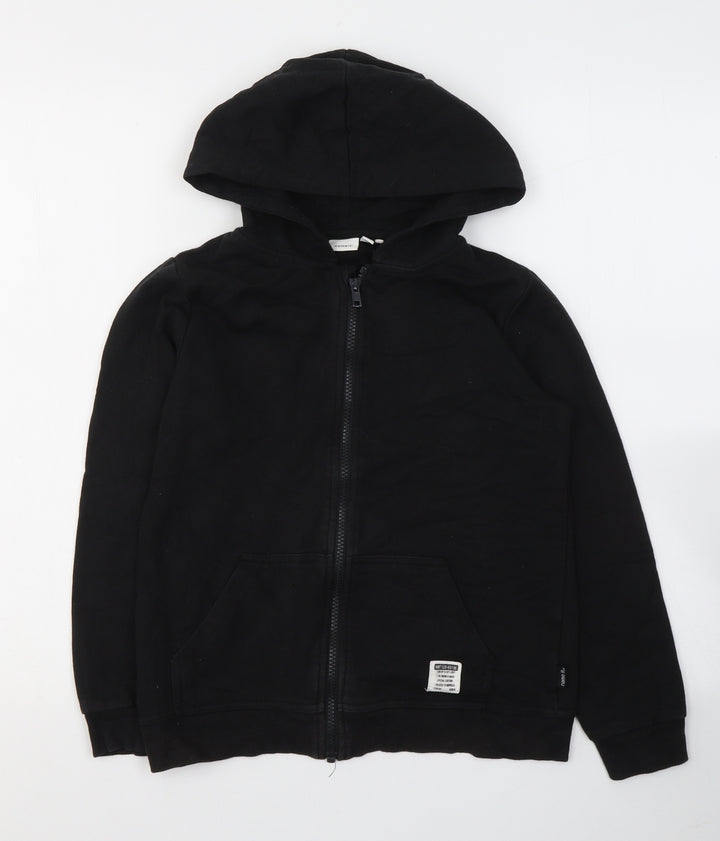 name it Boys Black Cotton Full Zip Hoodie Size 9-10 Years Zip