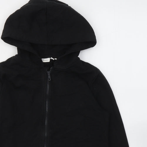 name it Boys Black  Cotton Full Zip Hoodie Size 9-10 Years  Zip