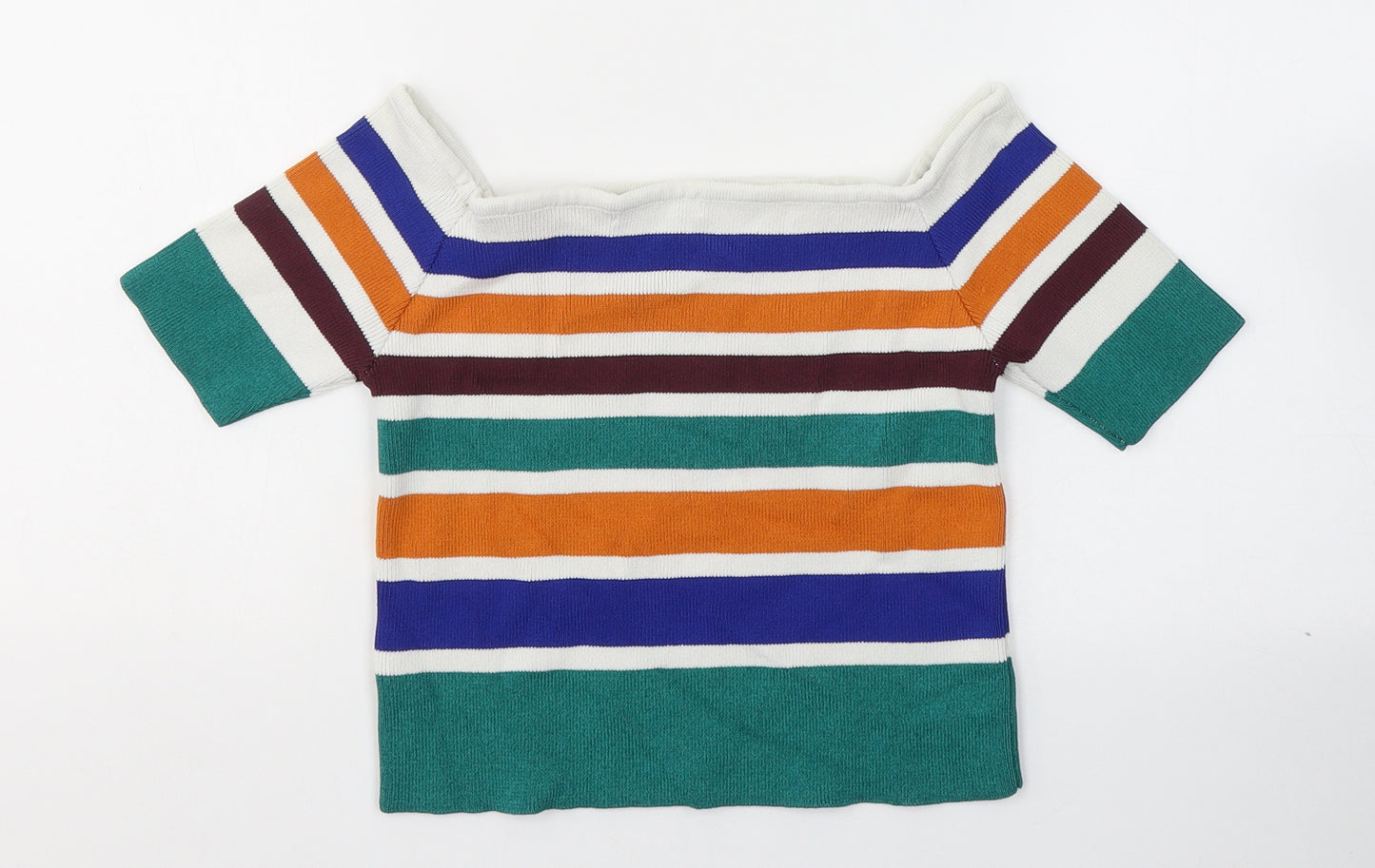 Cooperative Womens Multicoloured Striped Viscose Jersey T-Shirt Size S Square Neck