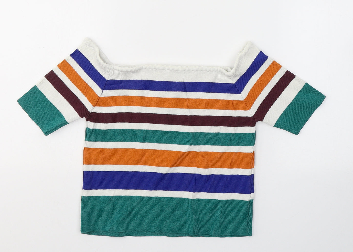 Cooperative Womens Multicoloured Striped Viscose Jersey T-Shirt Size S Square Neck