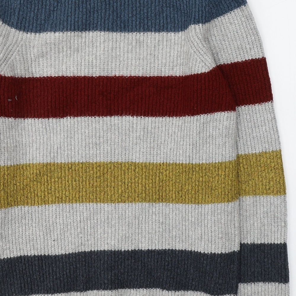 Marks and Spencer Mens Grey Round Neck Striped Acrylic Pullover Jumper Size S