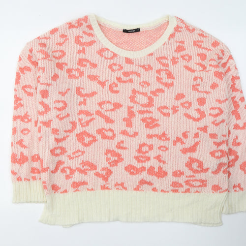 George Womens Pink Round Neck Animal Print Acrylic Pullover Jumper Size 16