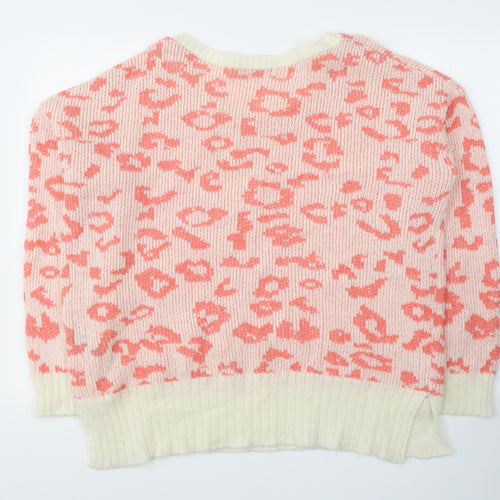 George Womens Pink Round Neck Animal Print Acrylic Pullover Jumper Size 16